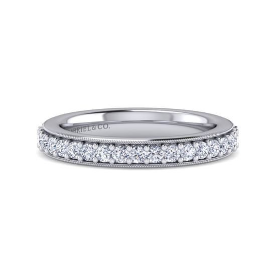Gabriel - 14K White Gold Channel Prong Diamond Anniversary Band with Milgrain