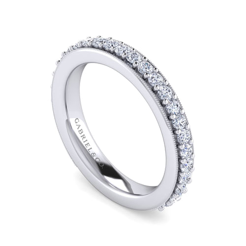 14K White Gold Channel Prong Diamond Anniversary Band with Milgrain