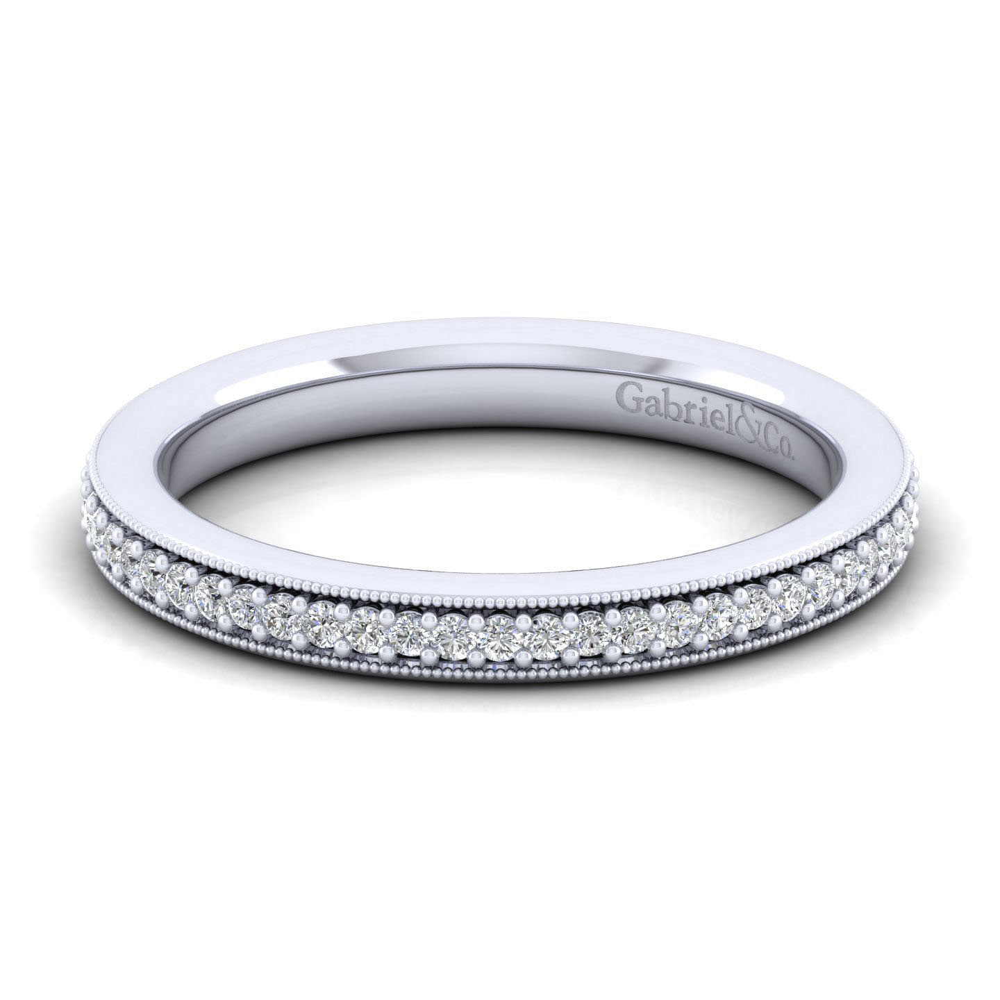 Gabriel - 14K White Gold Channel Prong Diamond Anniversary Band with Milgrain
