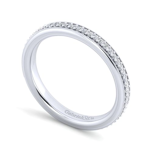14K White Gold Channel Prong Diamond Anniversary Band with Milgrain