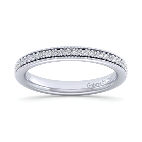 14K White Gold Channel Prong Diamond Anniversary Band with Milgrain