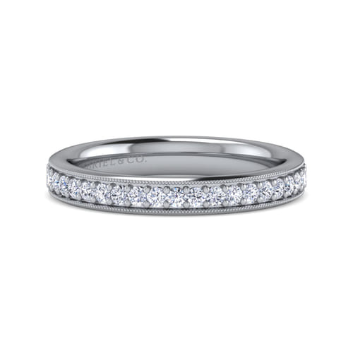 14K White Gold Channel Prong Diamond Anniversary Band with Milgrain