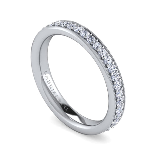 14K White Gold Channel Prong Diamond Anniversary Band with Milgrain