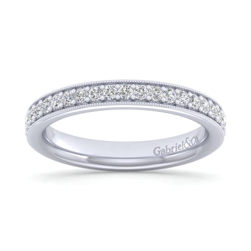 14K White Gold Channel Prong Diamond Anniversary Band with Milgrain