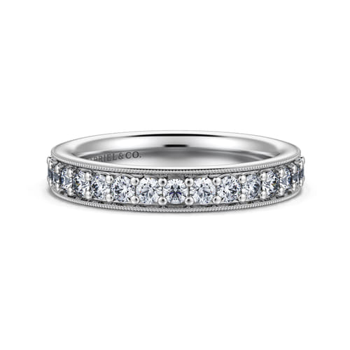 14K White Gold Channel Prong Diamond Anniversary Band with Milgrain