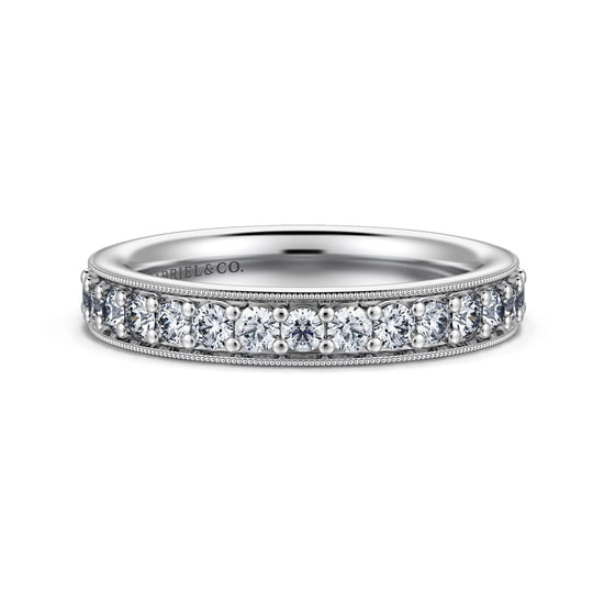 Gabriel - 14K White Gold Channel Prong Diamond Anniversary Band with Milgrain