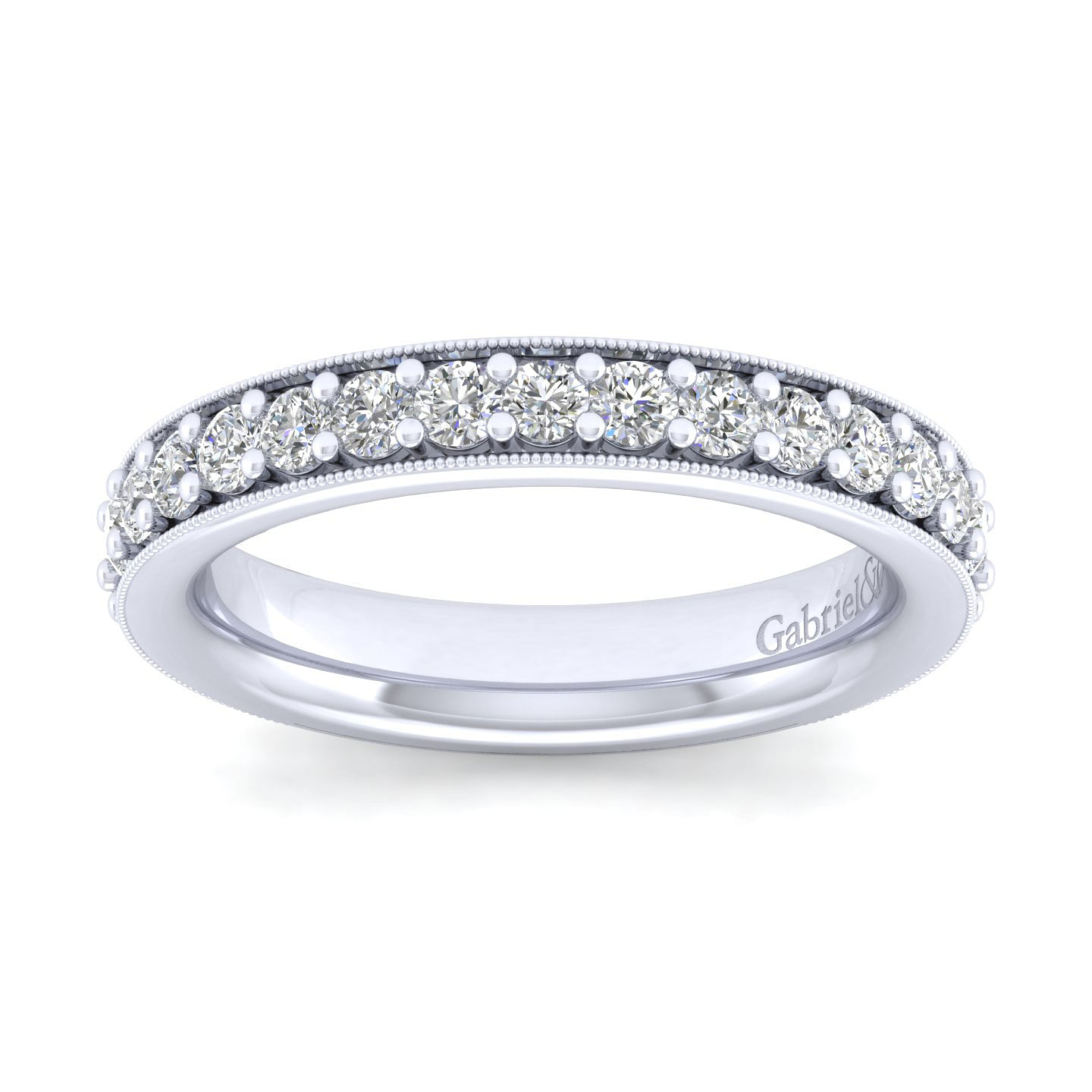 14K White Gold Channel Prong Diamond Anniversary Band with Milgrain