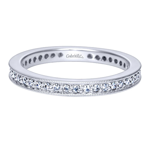 14K White Gold Channel Prong Diamond Eternity Band with Milgrain