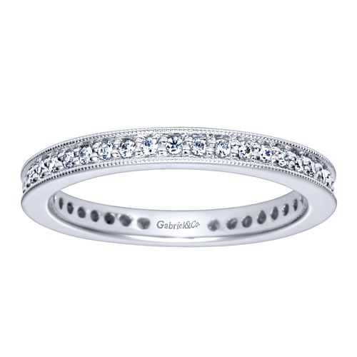 14K White Gold Channel Prong Diamond Eternity Band with Milgrain