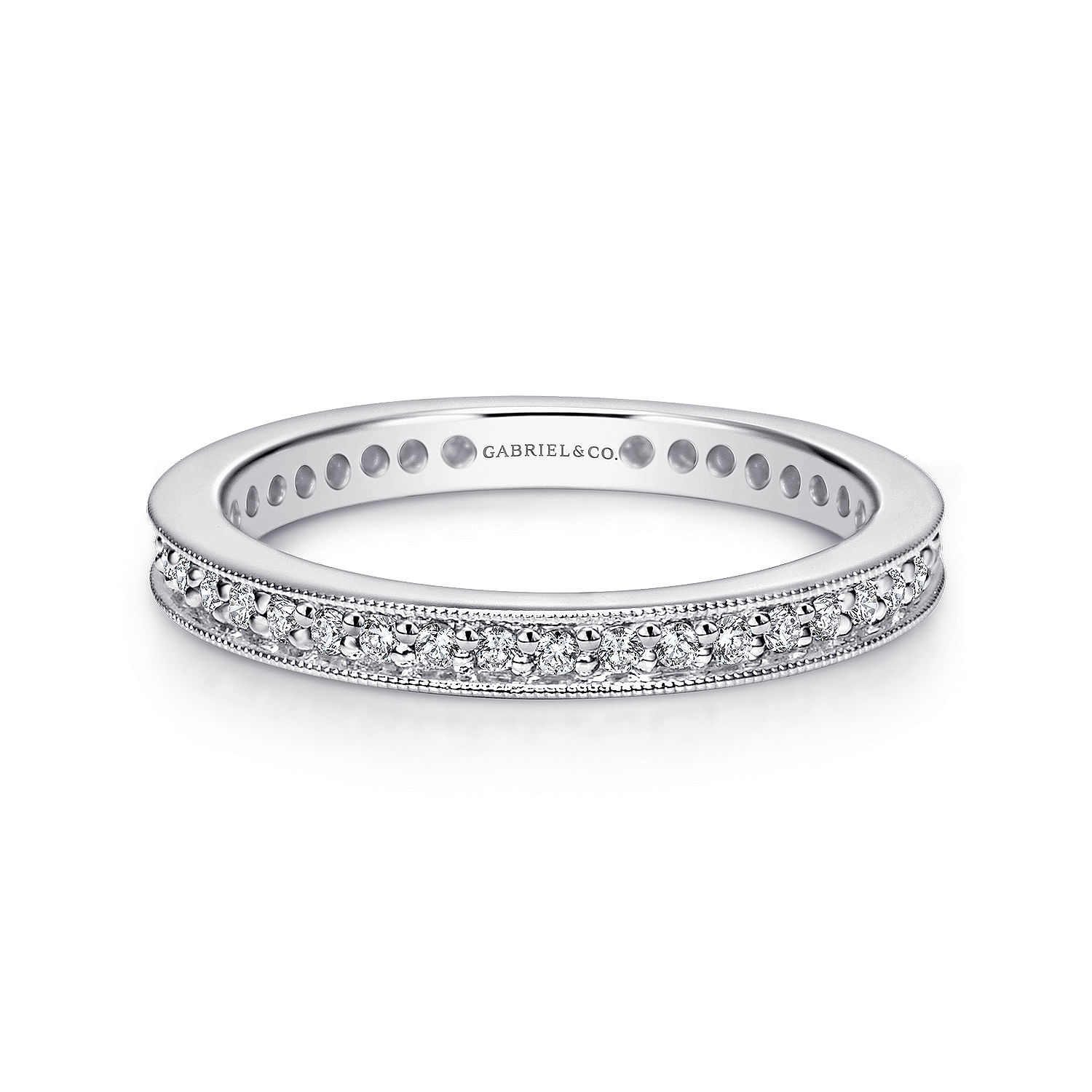 Gabriel - 14K White Gold Channel Prong Diamond Eternity Band with Milgrain