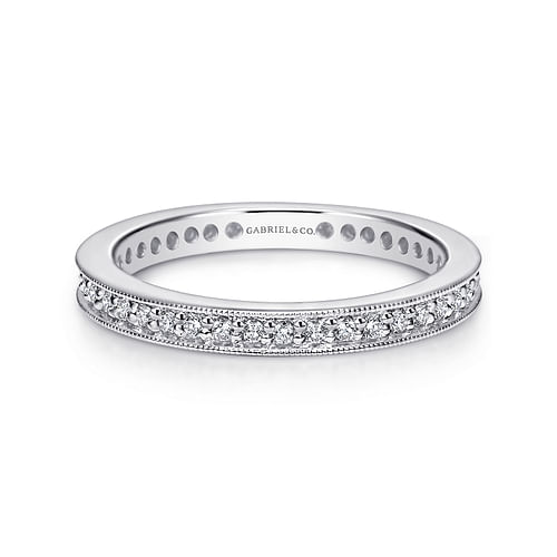 14K White Gold Channel Prong Diamond Eternity Band with Milgrain