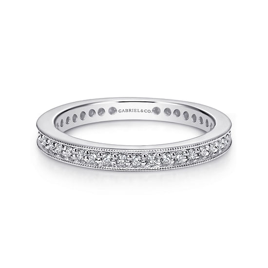 Gabriel - 14K White Gold Channel Prong Diamond Eternity Band with Milgrain