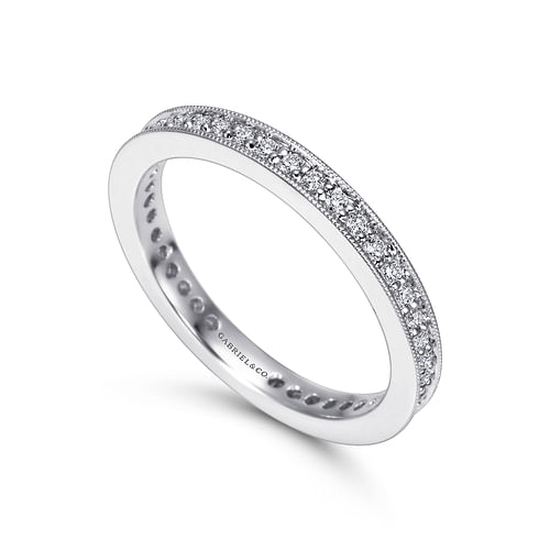 14K White Gold Channel Prong Diamond Eternity Band with Milgrain