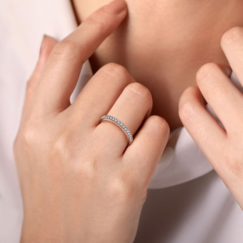 14K White Gold Channel Prong Diamond Eternity Band with Milgrain