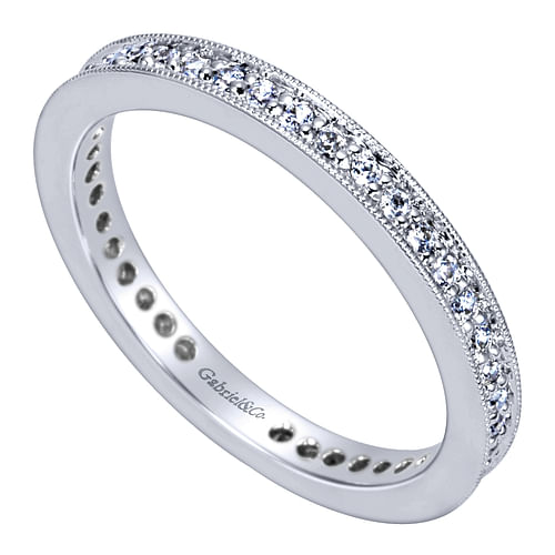 14K White Gold Channel Prong Diamond Eternity Band with Milgrain