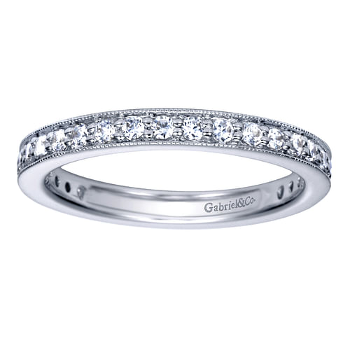 14K White Gold Channel Prong Diamond Eternity Band with Milgrain