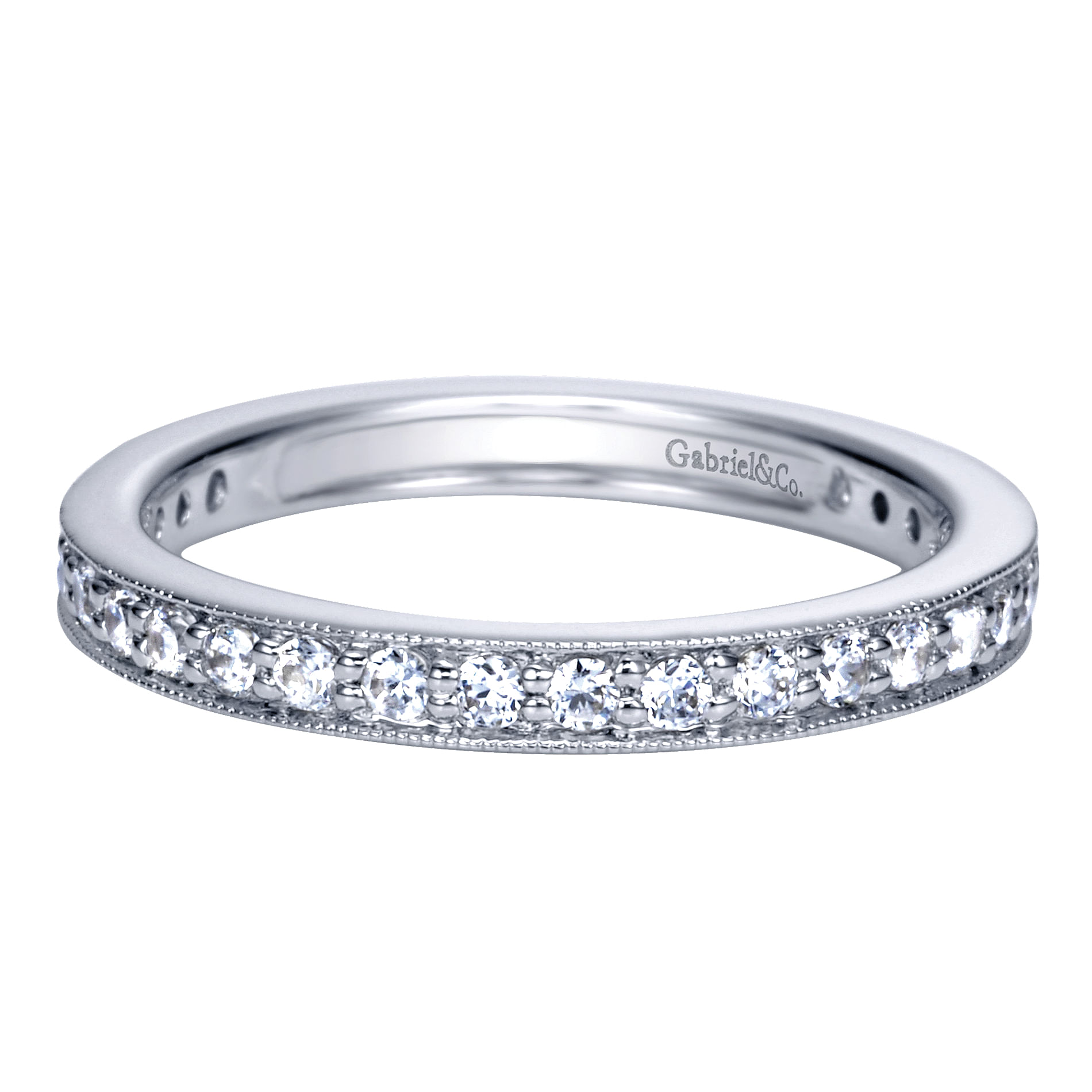 14K White Gold Channel Prong Diamond Eternity Band with Milgrain