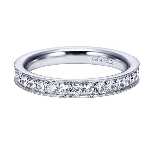 14K White Gold Channel Prong Diamond Eternity Band with Milgrain