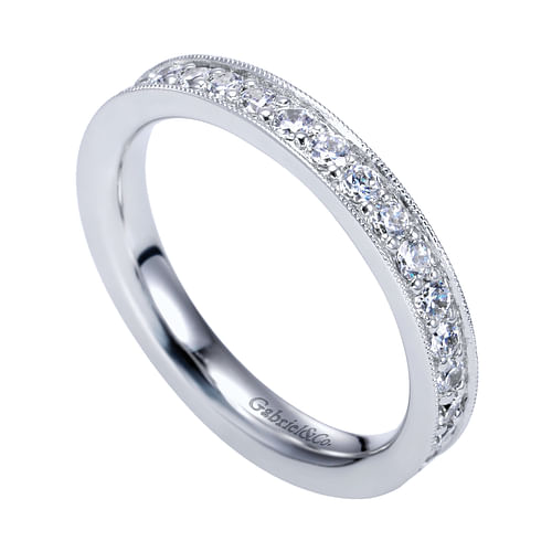 14K White Gold Channel Prong Diamond Eternity Band with Milgrain