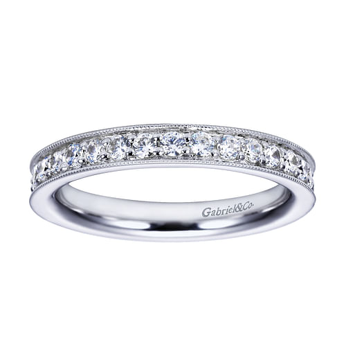 14K White Gold Channel Prong Diamond Eternity Band with Milgrain