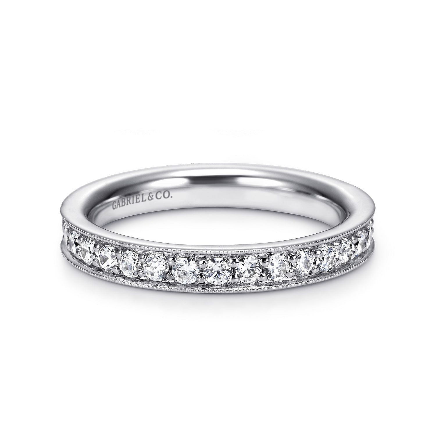 Gabriel - 14K White Gold Channel Prong Diamond Eternity Band with Milgrain