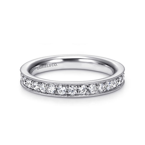 14K White Gold Channel Prong Diamond Eternity Band with Milgrain