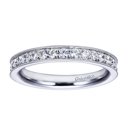 14K White Gold Channel Prong Diamond Eternity Band with Milgrain