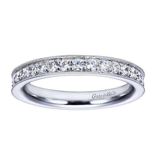 14K White Gold Channel Prong Diamond Eternity Band with Milgrain