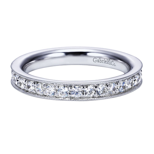 14K White Gold Channel Prong Diamond Eternity Band with Milgrain