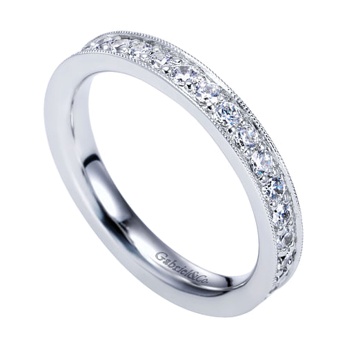 14K White Gold Channel Prong Diamond Eternity Band with Milgrain