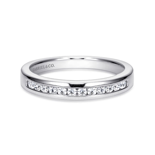 14K White Gold Channel Set 11 Stone Diamond Wedding Band