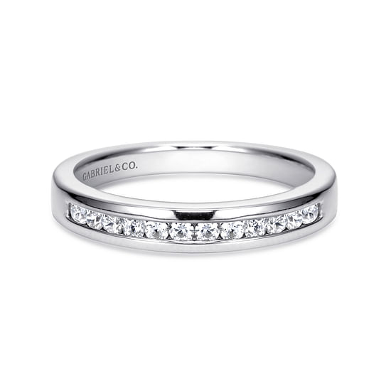 Gabriel - 14K White Gold Channel Set 11 Stone Diamond Wedding Band