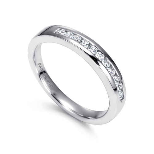 14K White Gold Channel Set 11 Stone Diamond Wedding Band