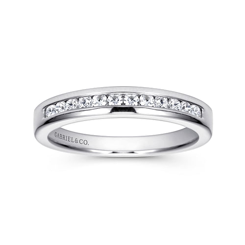 14K White Gold Channel Set 11 Stone Diamond Wedding Band