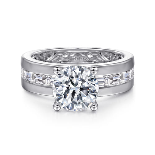 14K White Gold Channel Set Baguette Round Diamond Engagement Ring