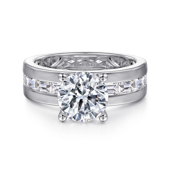 Gabriel - 14K White Gold Channel Set Baguette Round Diamond Engagement Ring