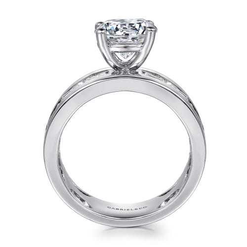14K White Gold Channel Set Baguette Round Diamond Engagement Ring