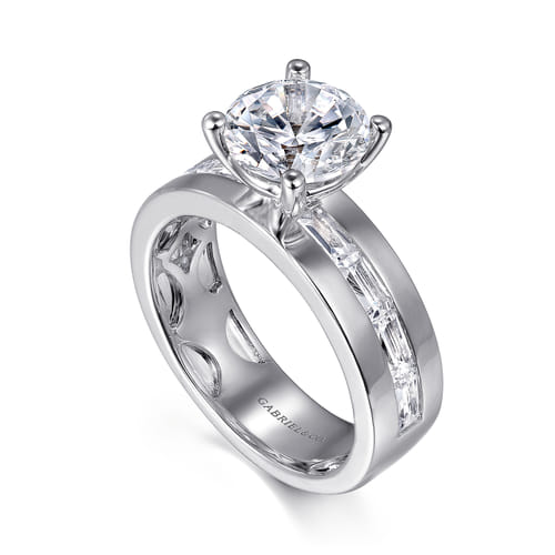 14K White Gold Channel Set Baguette Round Diamond Engagement Ring