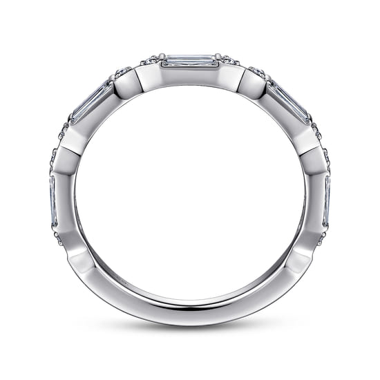 14K White Gold Channel Set Baguette and Round Diamond Anniversary Band angle 2