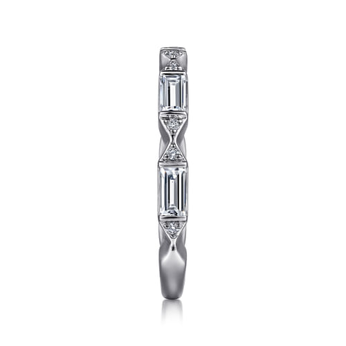 14K White Gold Channel Set Baguette and Round Diamond Anniversary Band