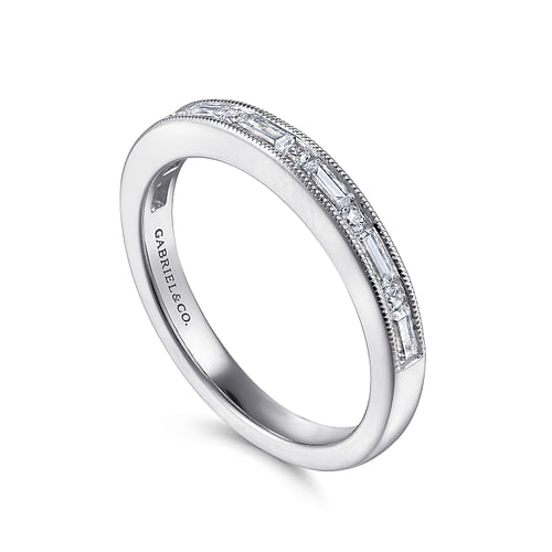 14K White Gold Channel Set Baguette and Round Diamond Anniversary Band