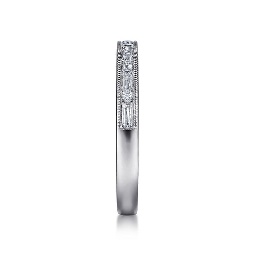 14K White Gold Channel Set Baguette and Round Diamond Anniversary Band