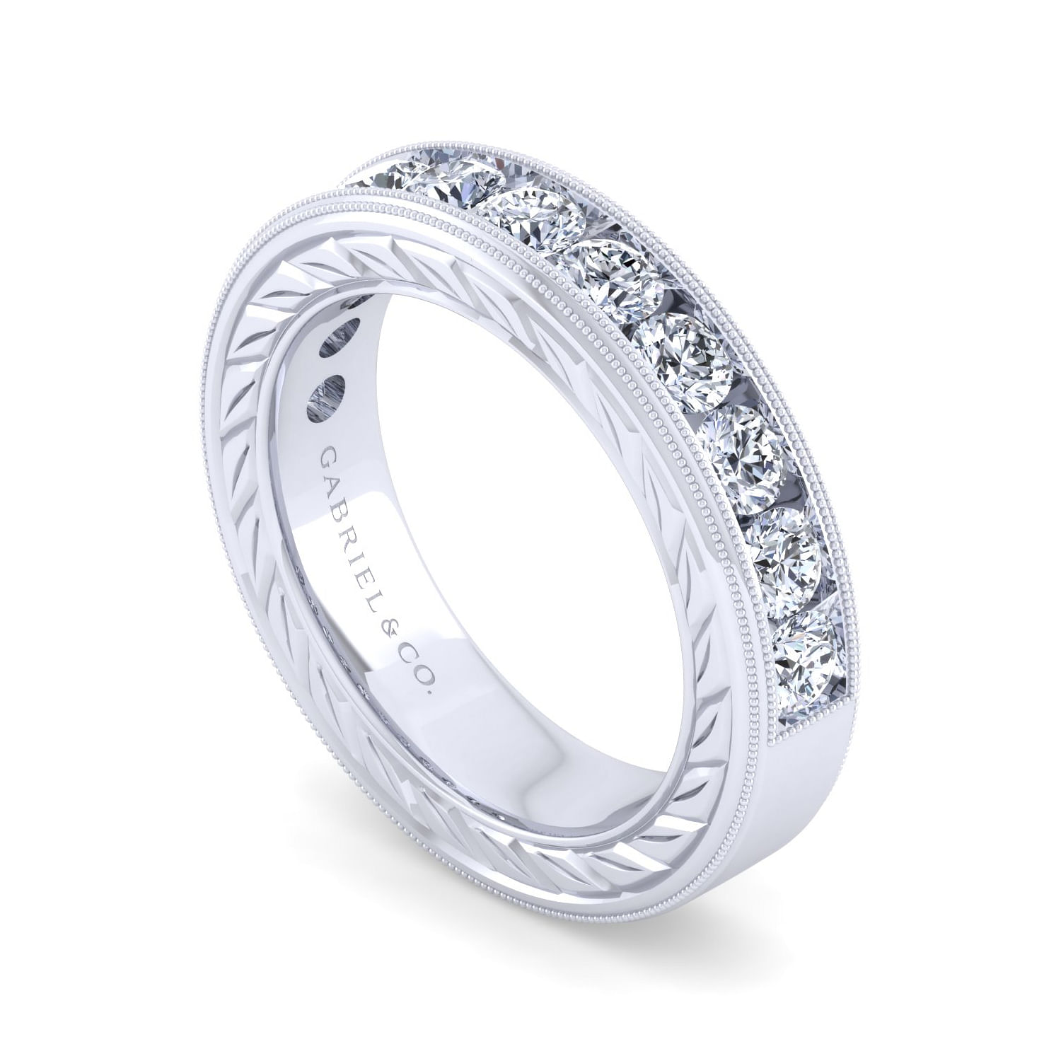 14K White Gold Channel Set Diamond Anniversary Band with Engraving