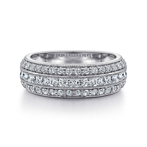 14K White Gold Channel Set Diamond Anniversary Band with Round and Princess Cut Diamonds