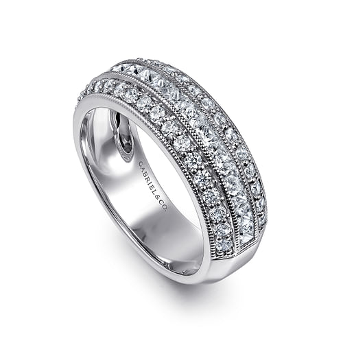 14K White Gold Channel Set Diamond Anniversary Band with Round and Princess Cut Diamonds