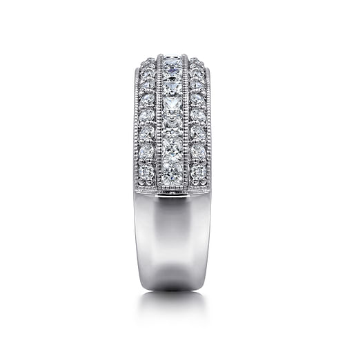 14K White Gold Channel Set Diamond Anniversary Band with Round and Princess Cut Diamonds