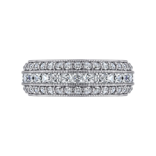 14K White Gold Channel Set Diamond Anniversary Band with Round and Princess Cut Diamonds