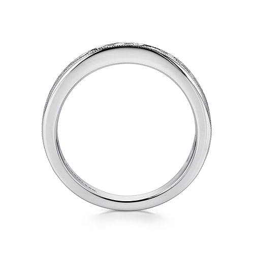 14K White Gold Channel Set Diamond Wedding Band with Milgrain