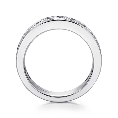 14K White Gold Channel Set Diamond Wedding Band with Milgrain