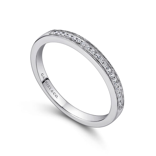 14K White Gold Channel Set Diamond Wedding Band with Milgrain